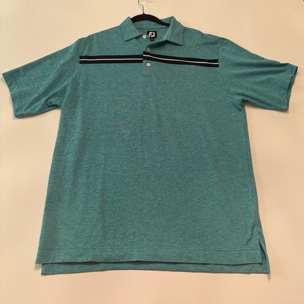 FootJoy FJ Golf Polo Shirt Men’s XL Teal Heather Stripe Performance Short Sleeve